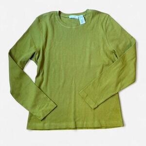 100% cotton lime green ribbed crew neck women's long sleeve shirt tee L XL